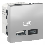 NU301830 - Noua Unica, Priza dubla incarcare USB 2.0 2m A+C, aluminiu, NU301830, Schneider Electric
