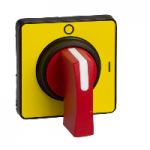 KCC1Y - Cam switch operating head, Harmony K, Ã˜ 22mm, plastic, 45x45mm, yellow legend, red handle, 90Â°, padlocking, KCC1Y, Schneider Electric