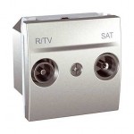 Priza R-TV/SAT de trecere, 2 Module, Culoare Aluminiu, MGU3.456.30, Schneider Electric