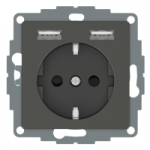 MTN2366-0414 - Merten - USB charger + schuko socket-outlet - 2.4A 16A - anthracite, MTN2366-0414, Schneider Electric