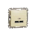 SDD180401 - Sedna Elements, Priza incarcare USB A+A 2.1A lemn, SDD180401, Schneider Electric
