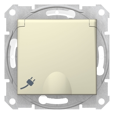 SDN3100347 - Sedna - single socket outlet, side earth - 16A IP44 shutter, lid, wo frame beige, Schneider Electric