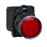 XB5AW3465 - buton iluminat rosu diametru  22 - incastrat, revenire cu arc - 250 V - 1NO+1NC, Schneider Electric