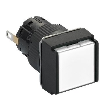 XB6ECV1BP - square pilot light diametru  16 - IP 65 - white - integral LED - 24 V - connector, Schneider Electric