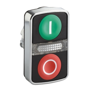 ZB4BW7A3741 - buton cu cap dublu luminos verde incastrat/rosu incastrat diametru 22 cu marcaj, Schneider Electric