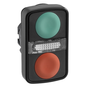 ZB5AW7A3740 - buton cu cap dublu luminos verde incastrat/rosu incastrat diametru 22 nemarcat, Schneider Electric