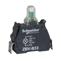 ZBVB34 - bloc luminos verde pentru cap diametru 22, LED integral 24 V, conector cu fisa, Schneider Electric (multiplu comanda: 5 buc)